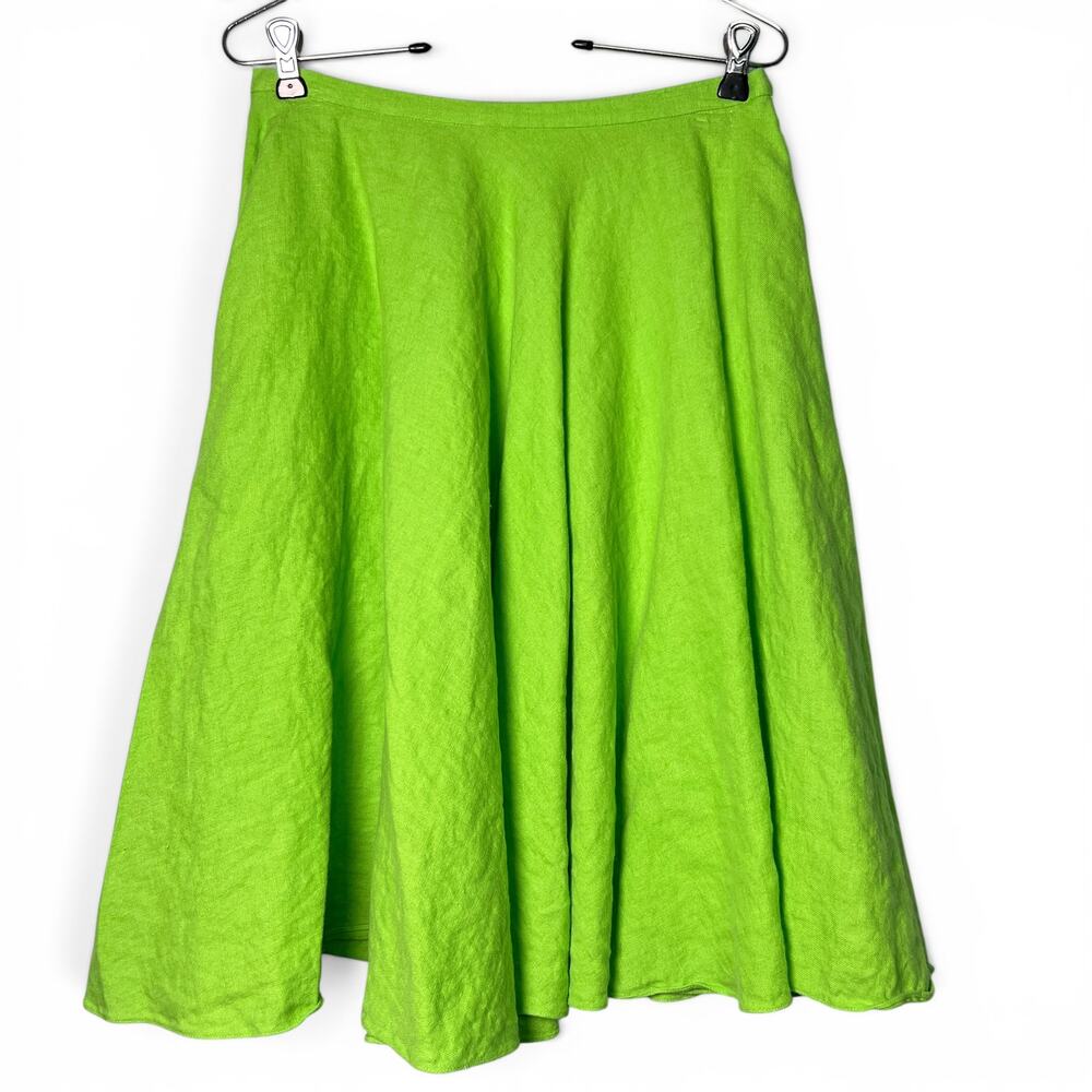 Vintage 80s Ralph Lauren Green Linen Circle Skirt A-Line Preppy Summer Sz Small